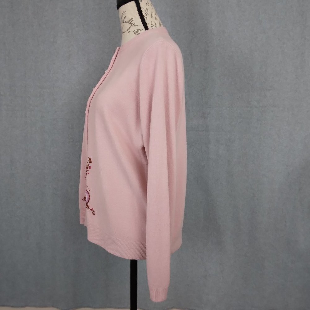 Vintage Pink Pastel Embroidered Beaded Applique Cardigan Sweater | Size L - Picture 7 of 10